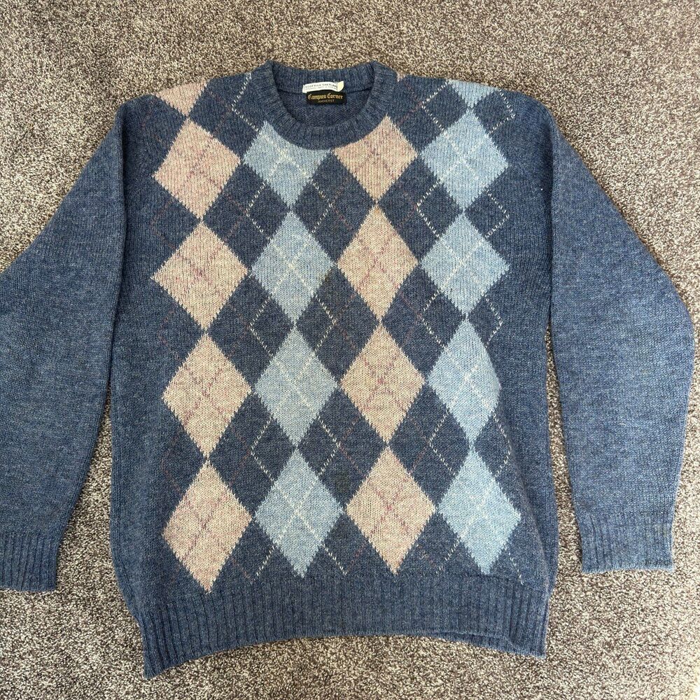 Vintage 80s Campus Corner Shetland Wool Argyle Sweater Crewneck Made in England